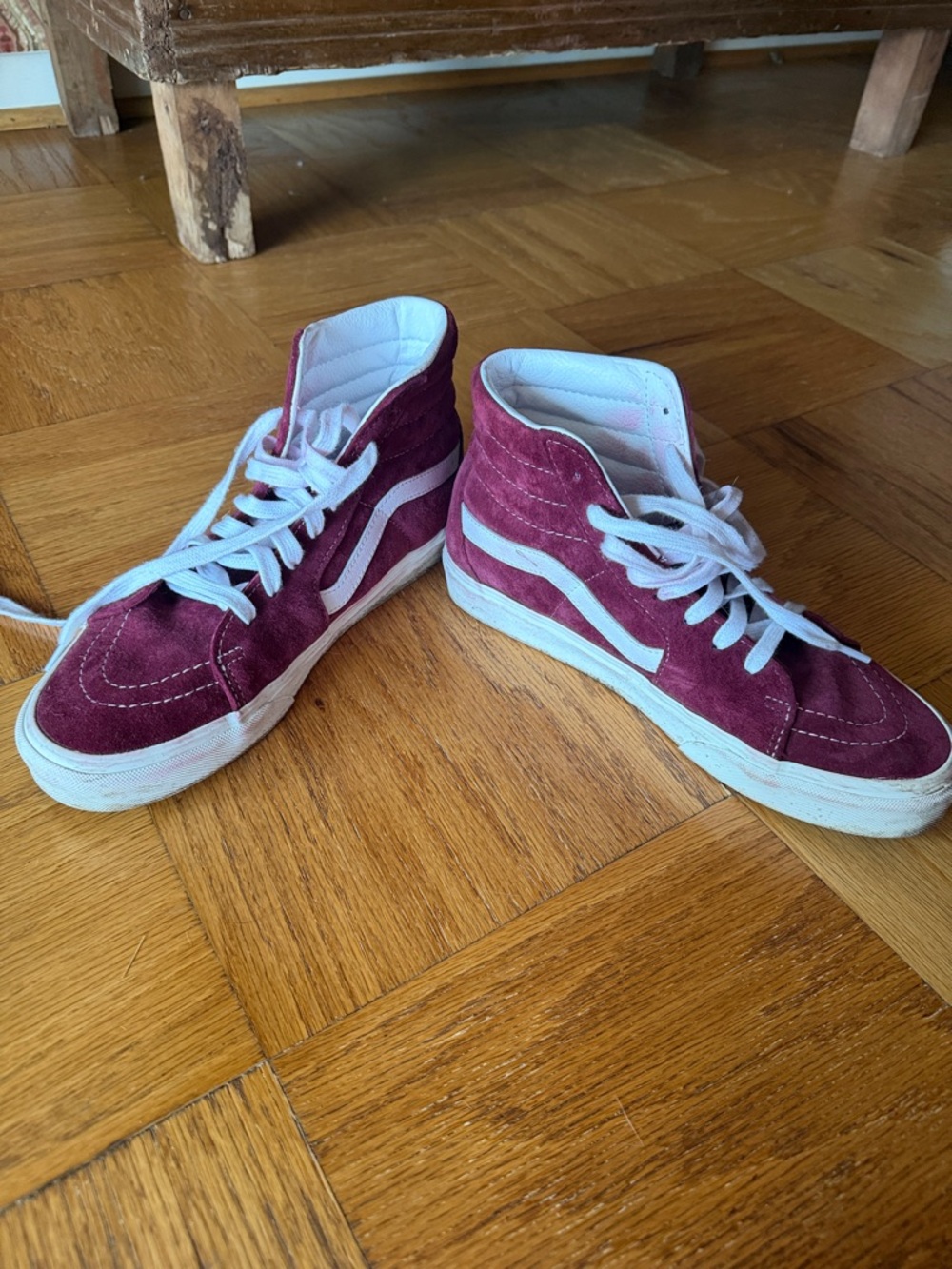 Vans Burgundy Suede High-Top Sneakers with White Stripe